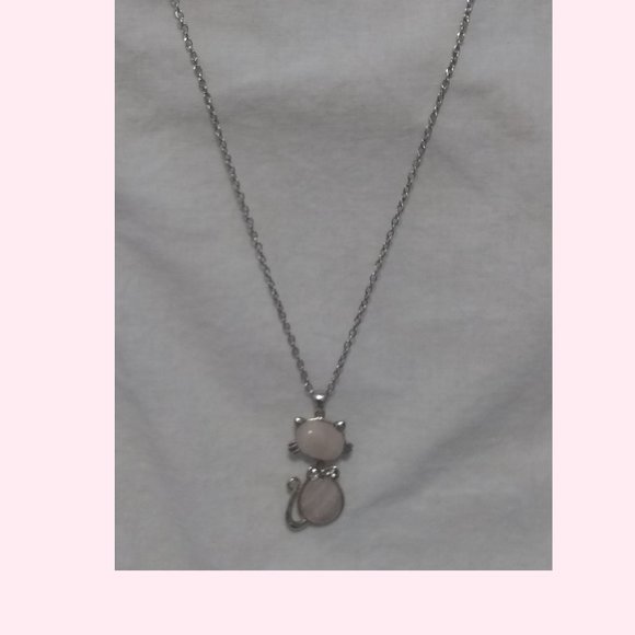 Rose Quartz Cat Necklace - Picture 2 of 5